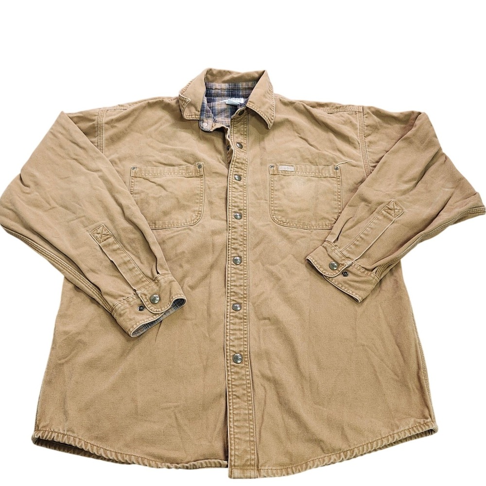Carhartt Mens Flannel Lined Canvas Shirt Jacket Tan Brown M Button Up 11934